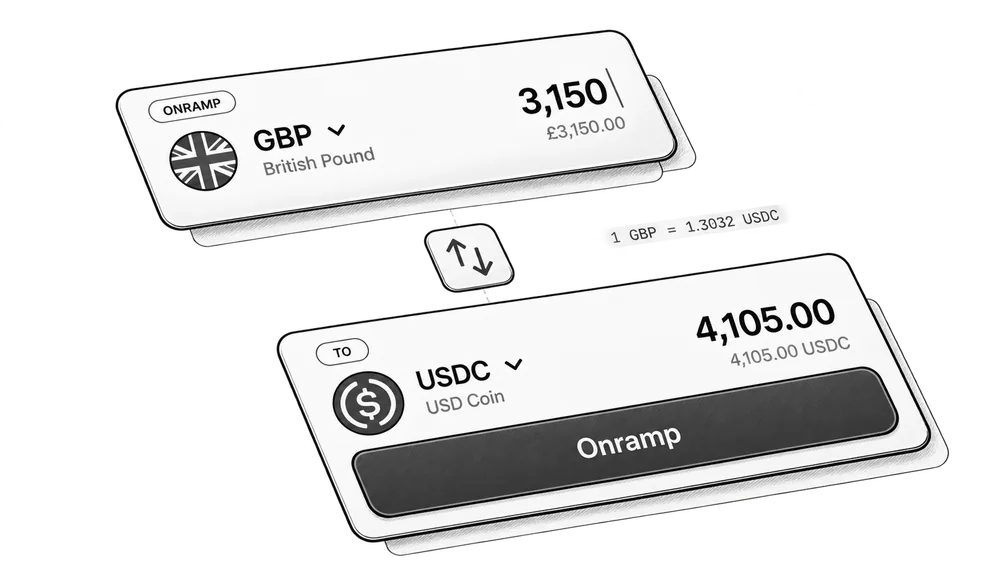 Conversión de 3.150 libras en 4.105 USDC con el tipo a la vista.